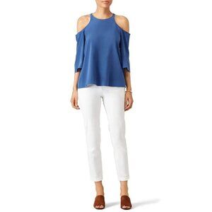 Tibi Heavy Silk Cutout Top Womens Size 6 Resort Vacation 3/4 Sleeve Shirt Modern